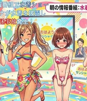 【d_783166】朝の情報番組で水着ショー。女子アナが水着を披露し放送事故発生！【CMNFリアリズム】