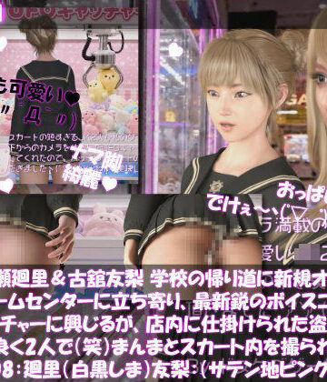 【d_830437】【△100▲100】一ノ瀬廻里＆古舘友梨 学校の帰り道に新規オープンしたゲームセンターに立ち寄り、最新鋭のボイスコントロールUFOキャッチャーに興じるが、店内に仕掛けられた盗撮カメラにまんまとスカート内を撮られてしまう。（PV08:廻里（白黒ストライプ文字柄）友梨:サテン地ピンクギャルパンティ）【Libido-Labo】