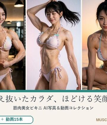 【d_838415】鍛え抜いたカラダ、ほどける笑顔。筋肉美女ビキニ写真＆動画集【月夜の森】