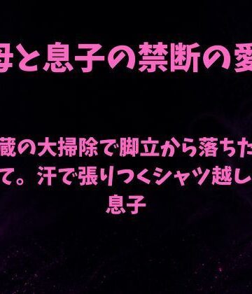 【d_844578】残暑の蔵の大掃除で脚立から落ちた母を抱きとめて。汗で張りつくシャツ越しの母と息子【欲望愛着】